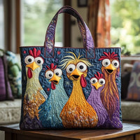 Bag Featuring Five Vibrant Chickens Quilted Tote Bag