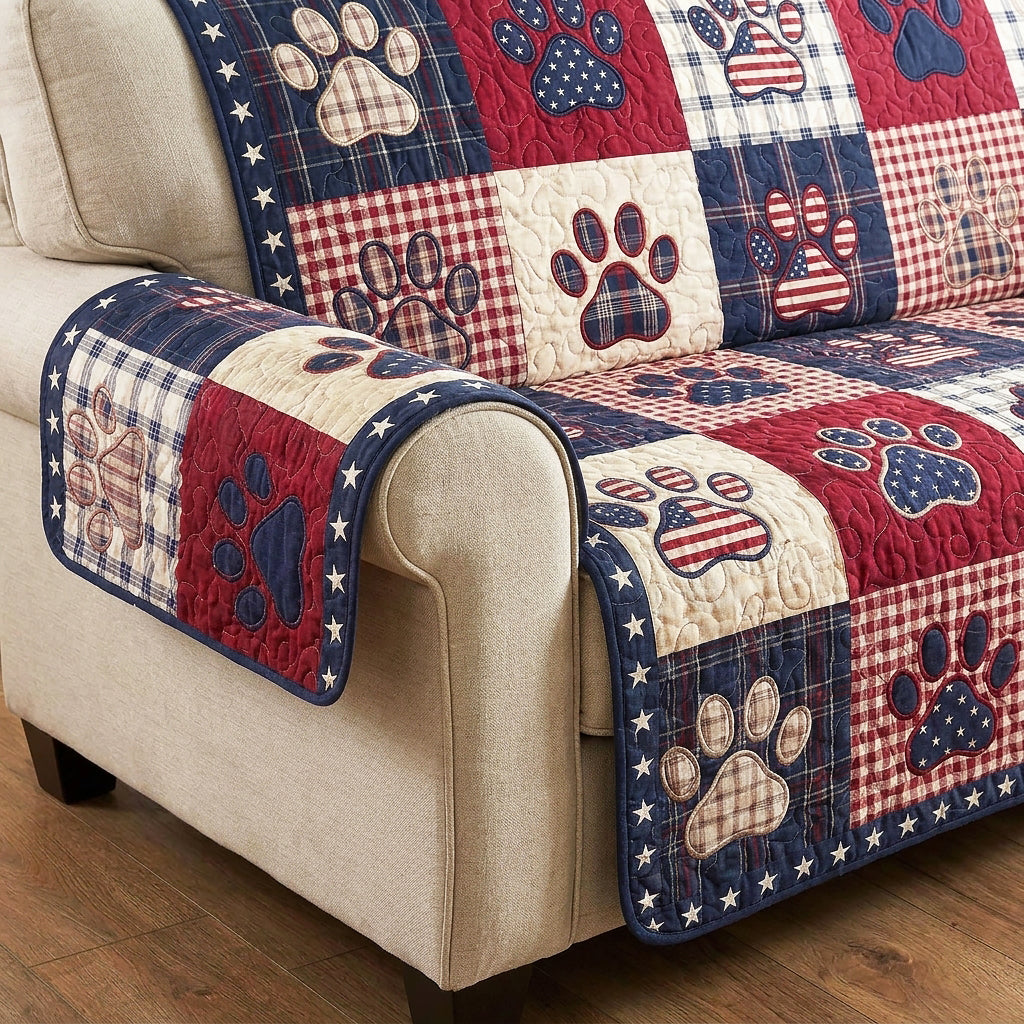 Patriotic Pawprint Quilted Sofa Cover