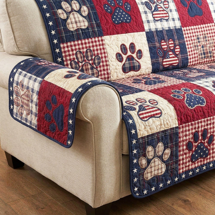 Patriotic Pawprint Quilted Sofa Cover