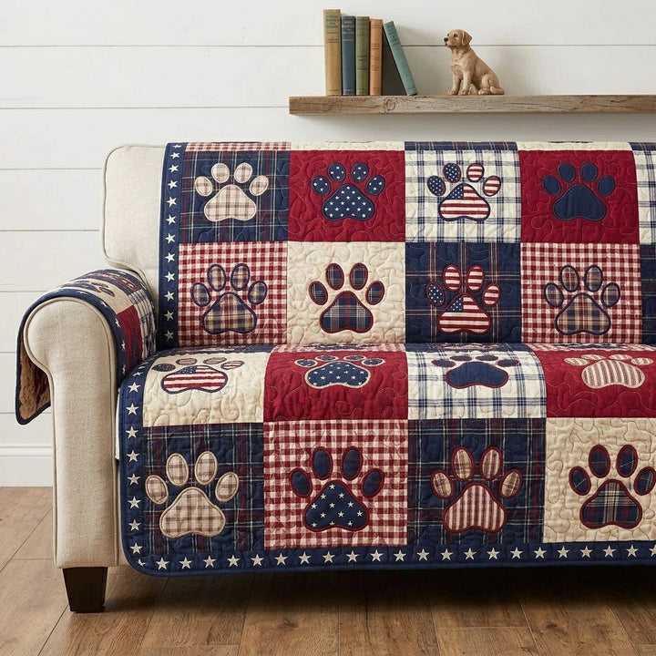 Patriotic Pawprint Quilted Sofa Cover