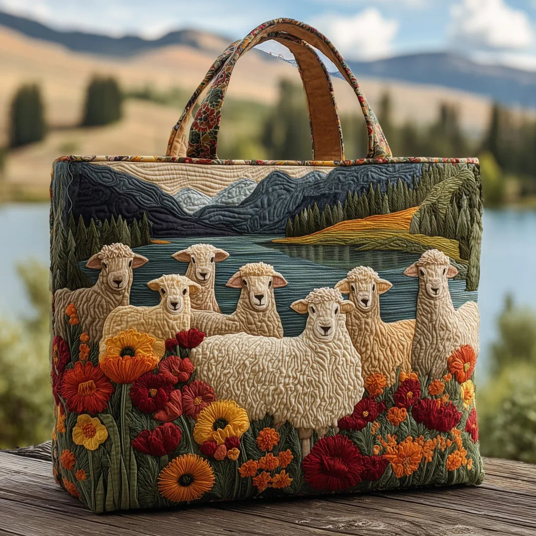 Sheep By The Lake Bag Quilted Tote Bag