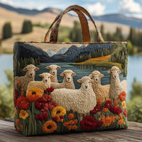 Sheep By The Lake Bag Quilted Tote Bag