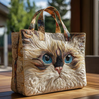 White Cat With Blue Eyes Quilted Tote Bag