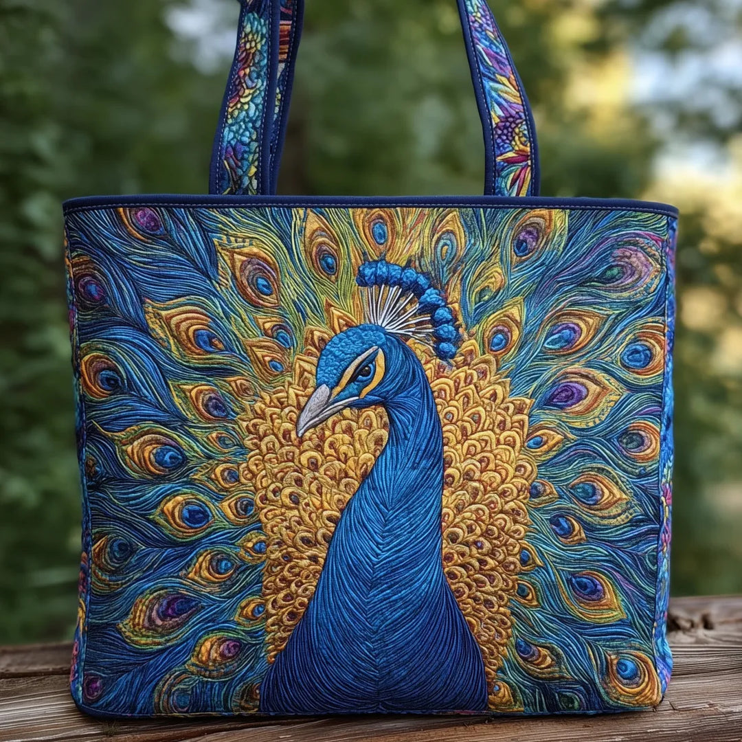 Royal Peacock Bag Quilted Tote Bag