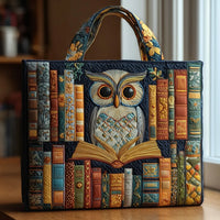 Owl And Vintage Book Tote Quilted Tote Bag