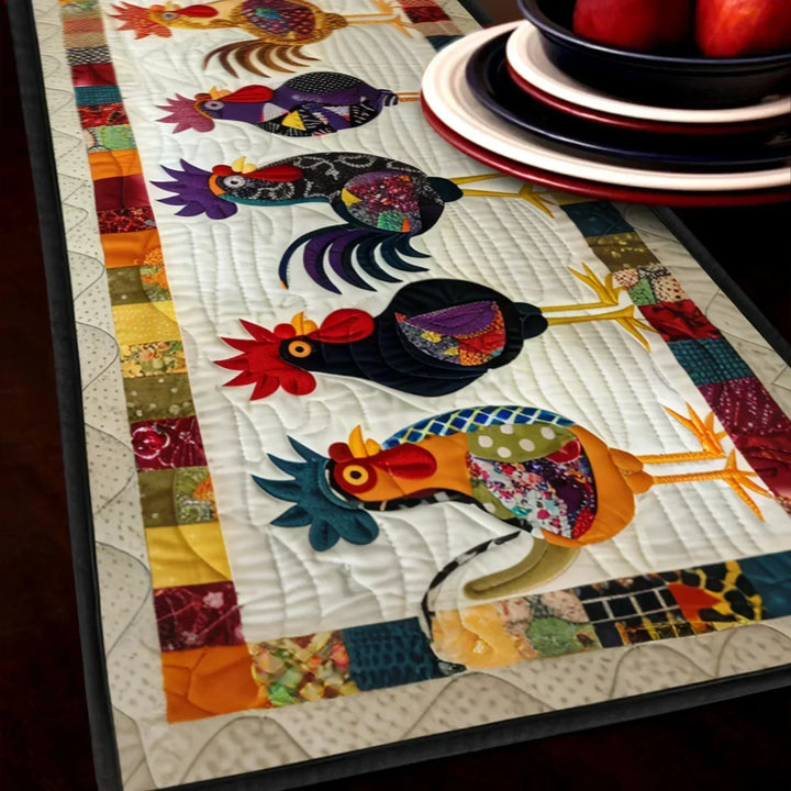 RoosterParadeQuiltedTableRunnerNCU0TH595 Quilted Table Runner