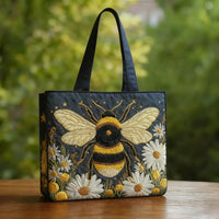 Bag Bee With Daisies And Stars Quilted Tote Bag