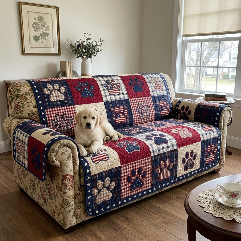 Patriotic Pawprint Quilted Sofa Cover