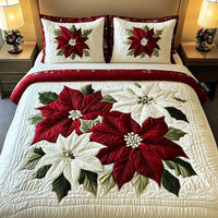 Winter Poinsettia Quilted Bedding Set