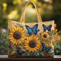 Bag Sunflower And Blue Butterfly Quilted Tote Bag