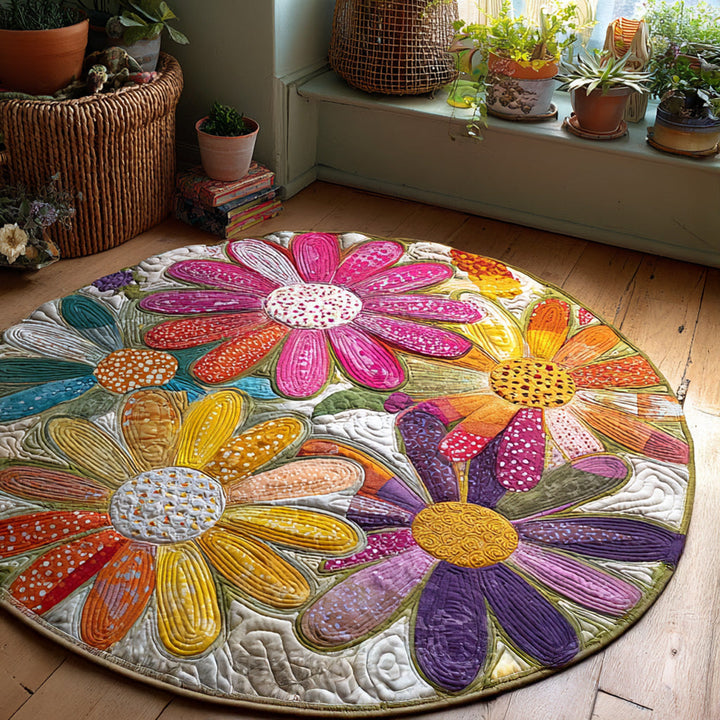 Vintage Floral Quilted Round Mat