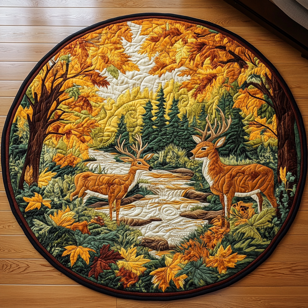 Majestic Antlered Quilted Round Mat