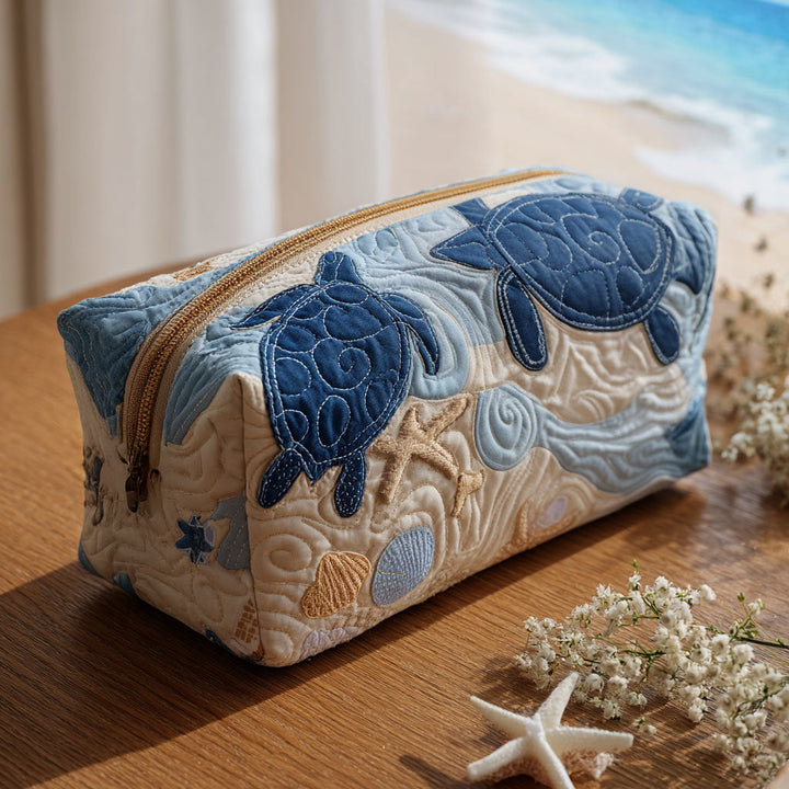 Aqua Shell Quilted Cosmetic Bag