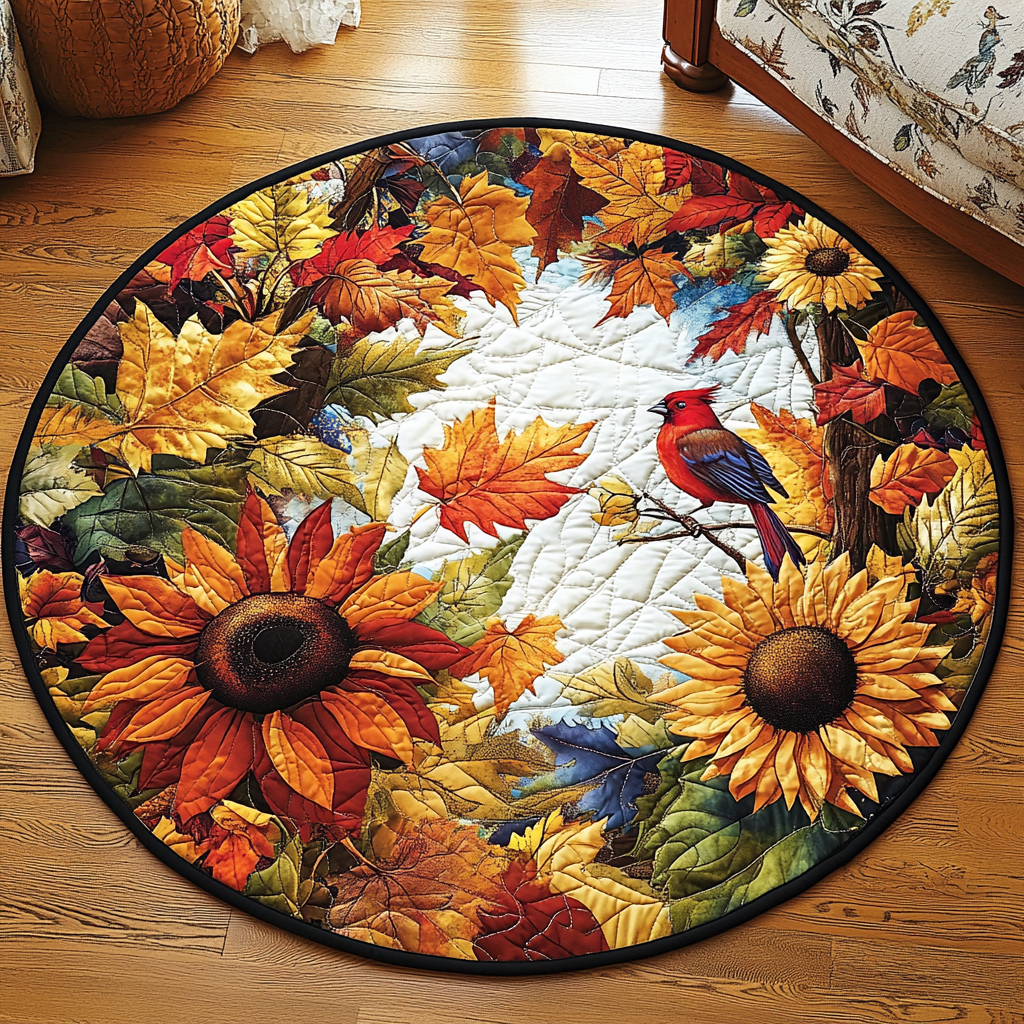 Whimsical Autumn Quilted Round Mat