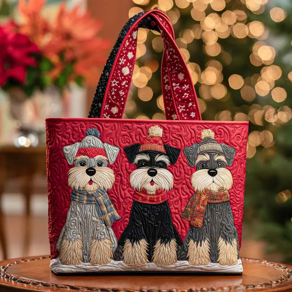 Bag Trio Of Schnauzers Quilted Tote Bag