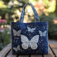 Silver Butterfly Bag Quilted Tote Bag