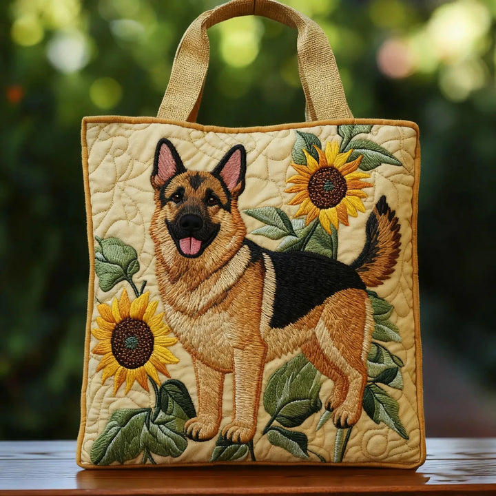 Floral Bag Featuring German Shepherd Quilted Tote Bag