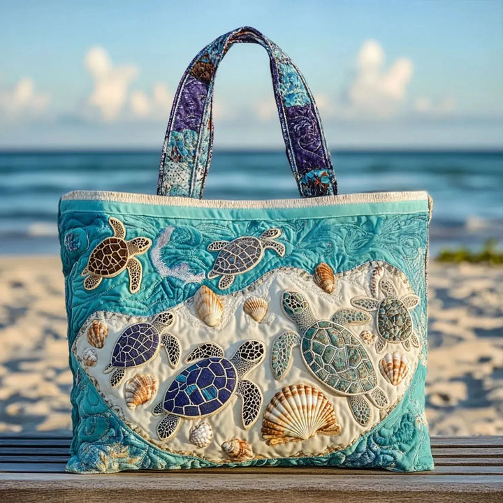 Turtle Love Artisanal Tote Quilted Tote Bag