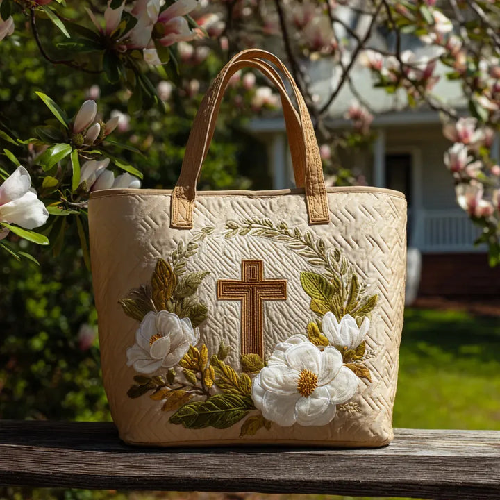 Sacred Cross Bag Quilted Tote Bag