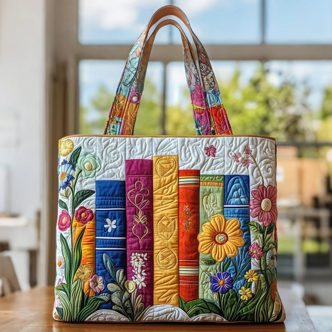Floral Library Tote Quilted Tote Bag