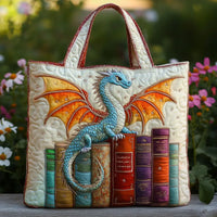 Emerald Dragon Keeper Of Books Quilted Tote Bag