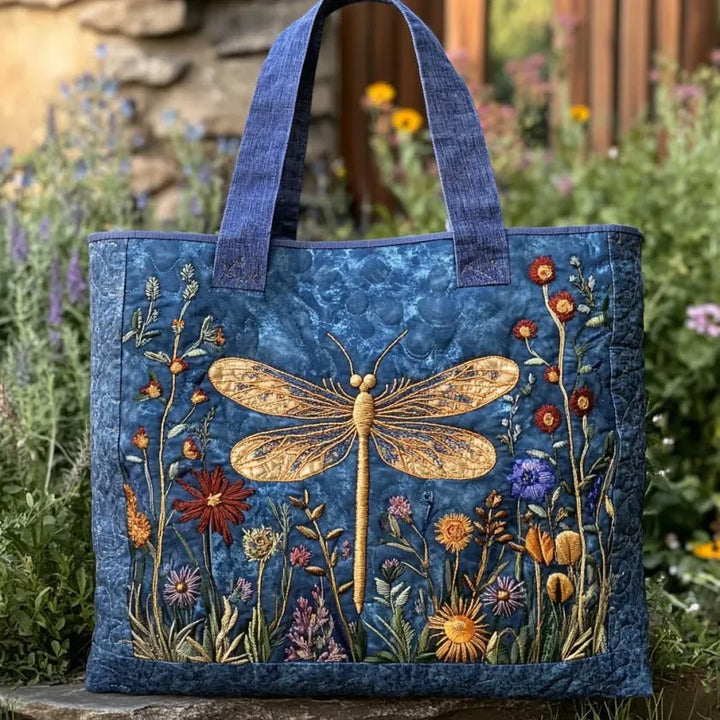 Golden Dragonfly Tote Quilted Tote Bag