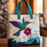 Hummingbird & White Flower Bag Quilted Tote Bag