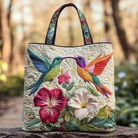 Hummingbird And White Floral Bag Quilted Tote Bag