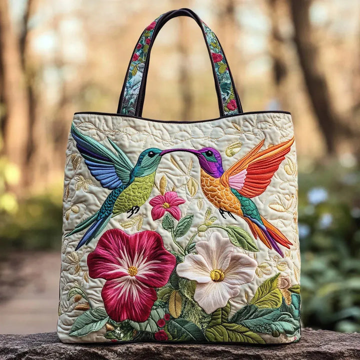 Hummingbird And White Floral Bag Quilted Tote Bag