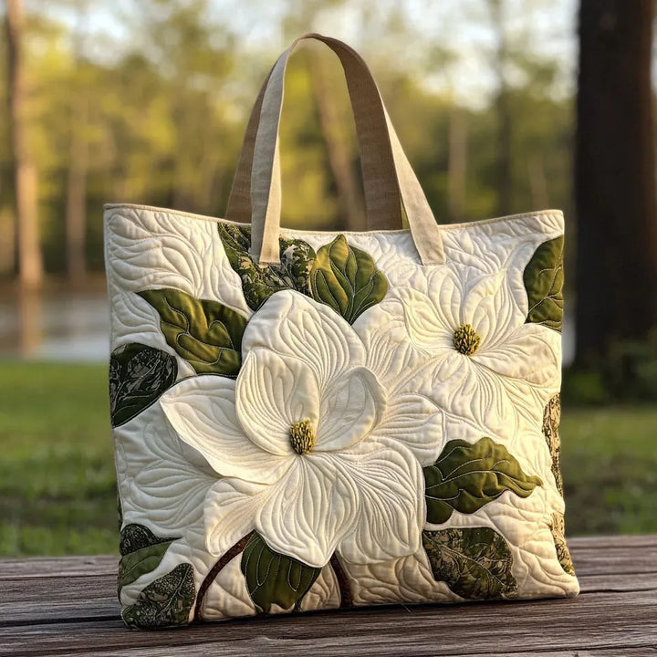 Elegant White Lily Quilted Tote Bag