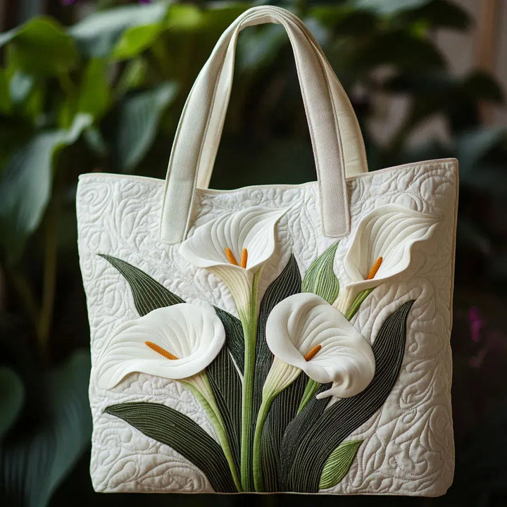 Bag White Lily Quilted Tote Bag