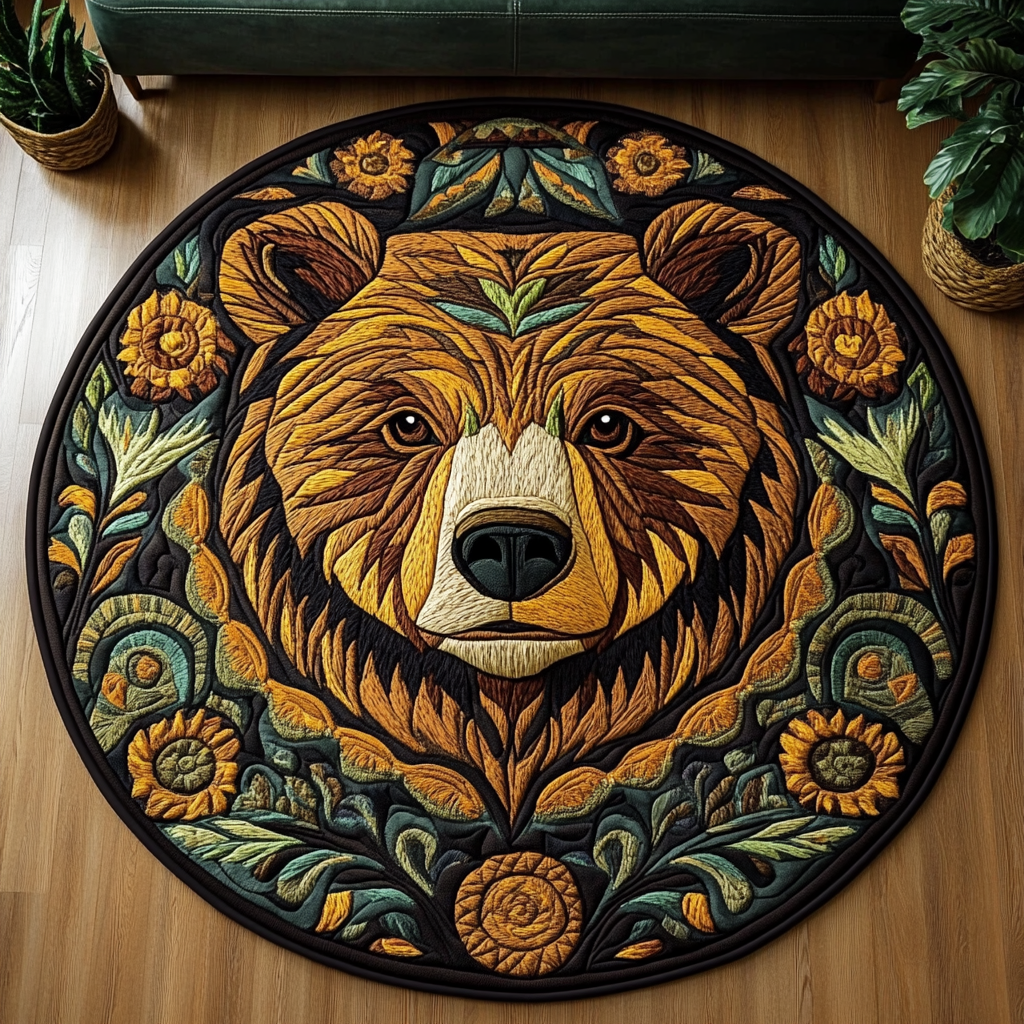 Round Bear Wilderness Mat Quilted Round Mat