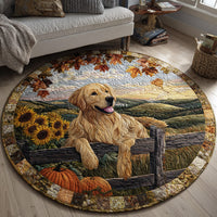 Cozy Featuring Blissful Golden Retrievers Quilted Round Mat