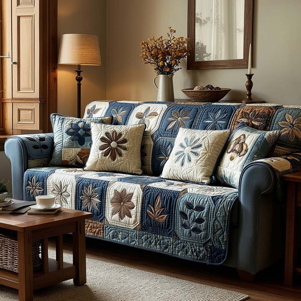Blooming Serenity Quilted Sofa Cover