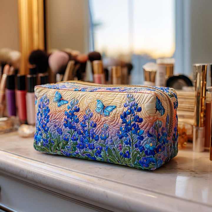 Blue Butterfly Quilted Cosmetic Bag