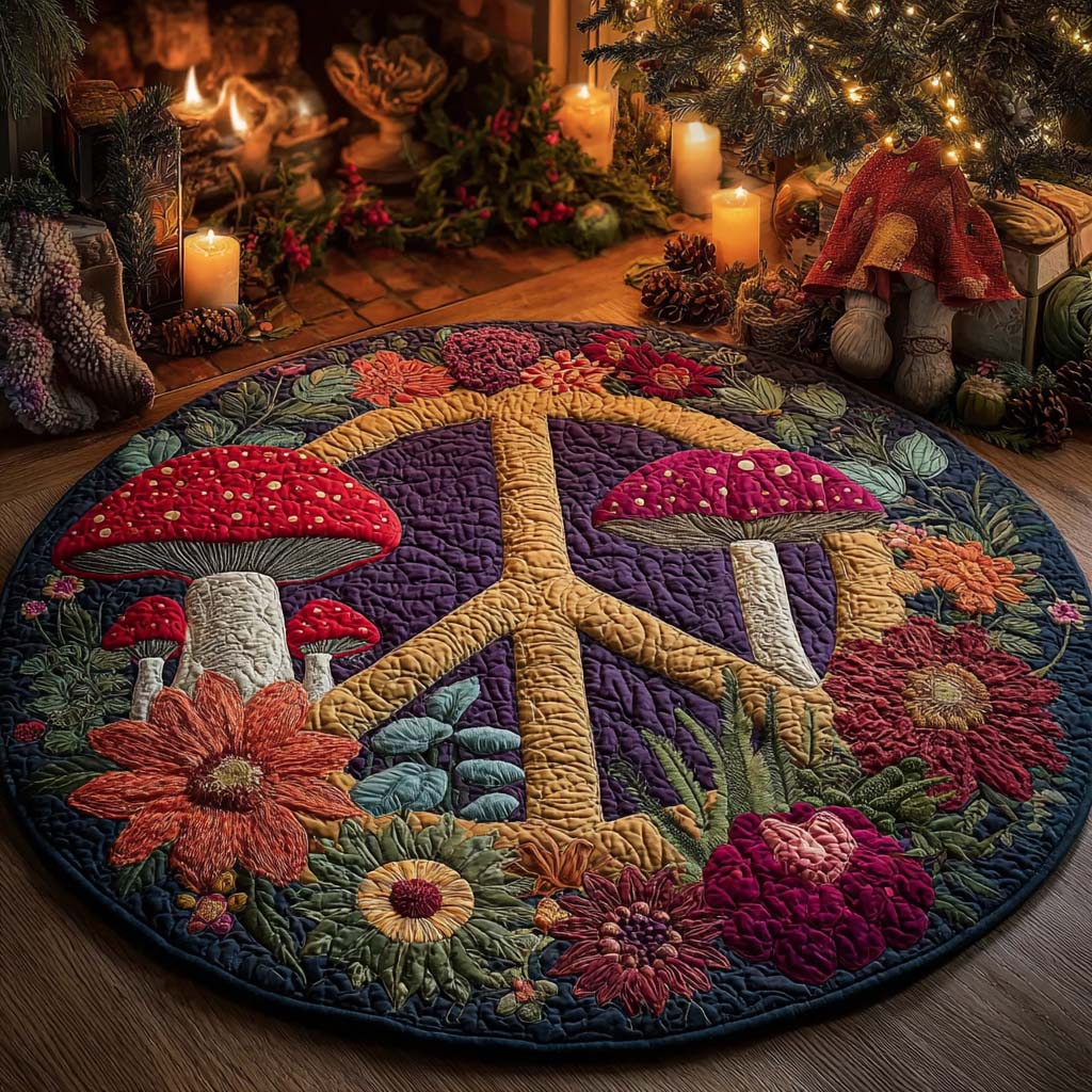 Bohemian Mushroom Quilted Round Mat