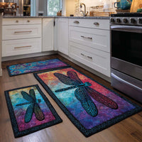 Vibrant Dragonfly Kitchen Rug Set