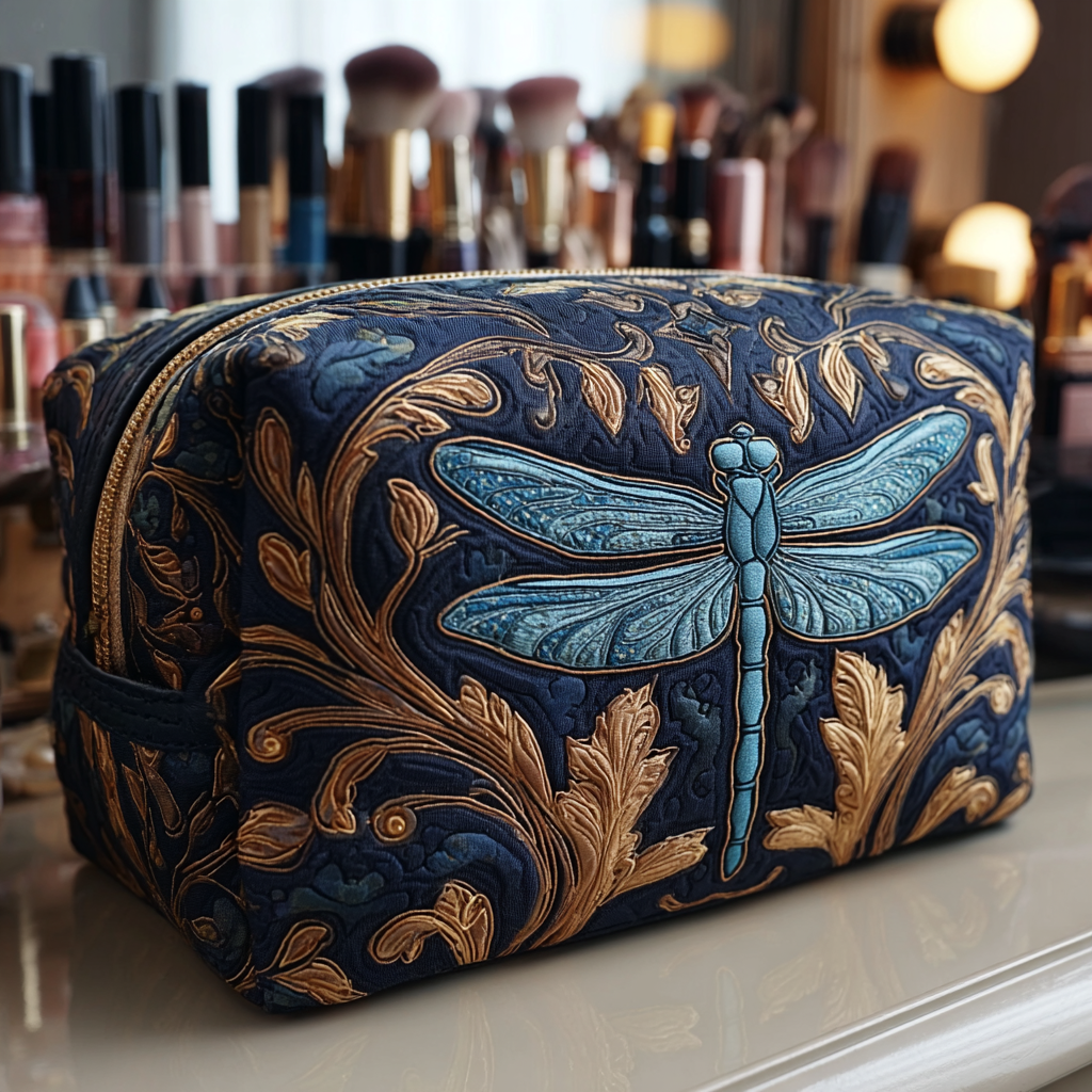 Bright Dragonfly Quilted Cosmetic Bag