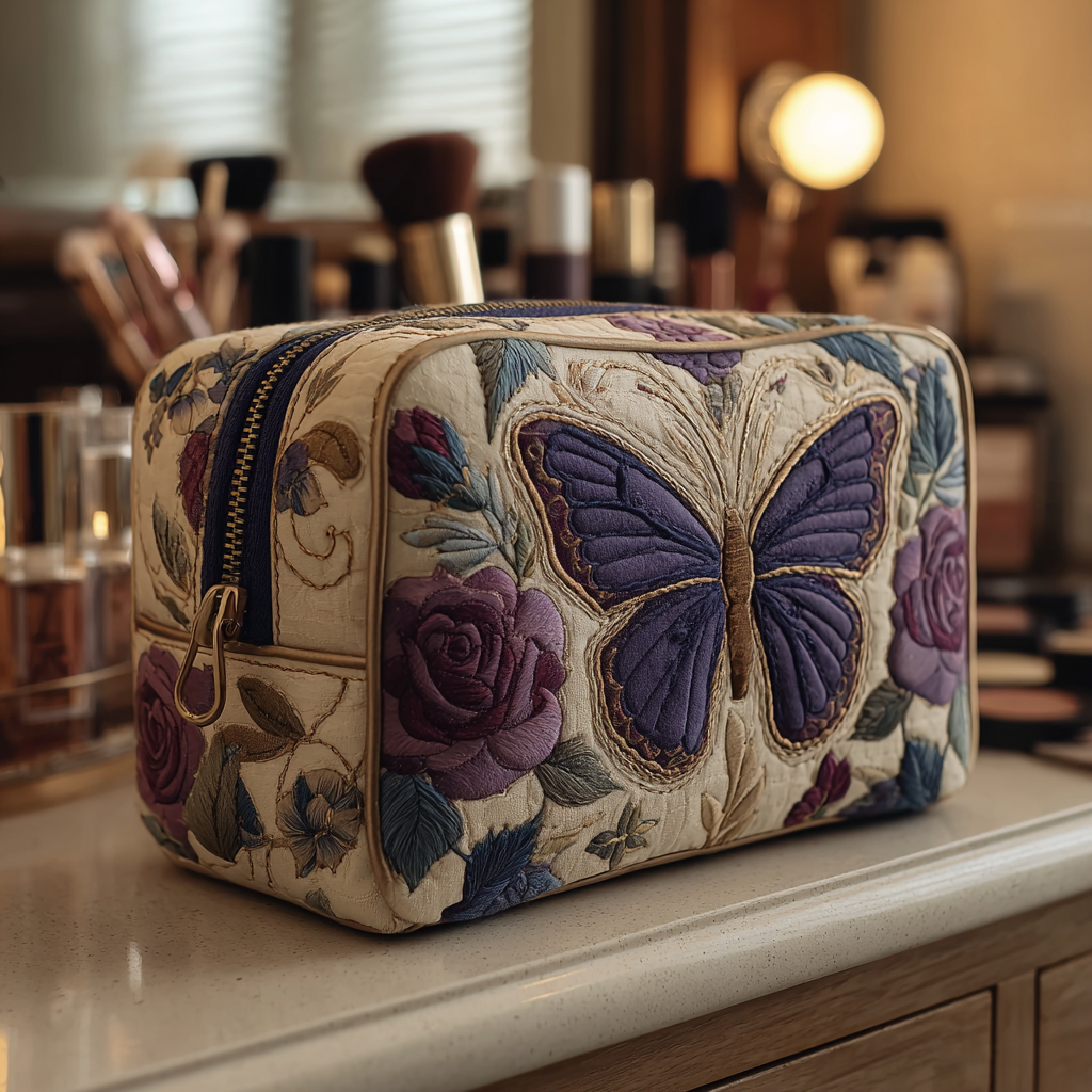 Butterfly Bloom Quilted Cosmetic Bag