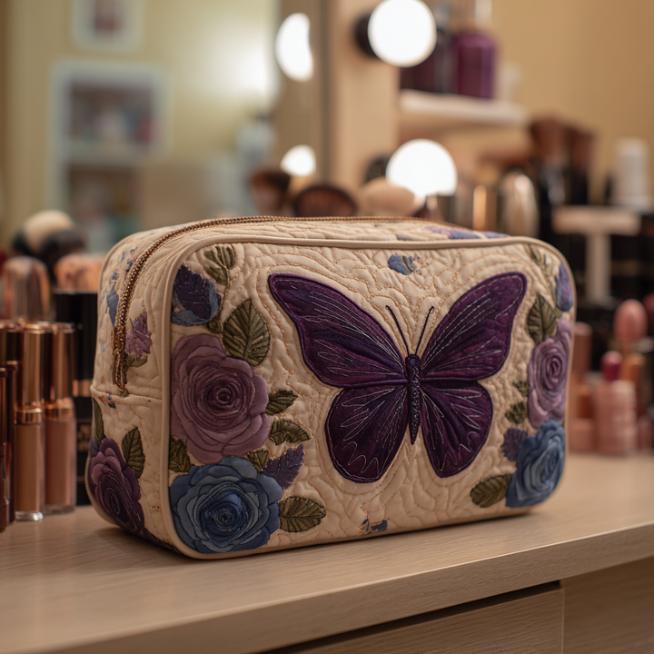 Butterfly Charm Quilted Cosmetic Bag
