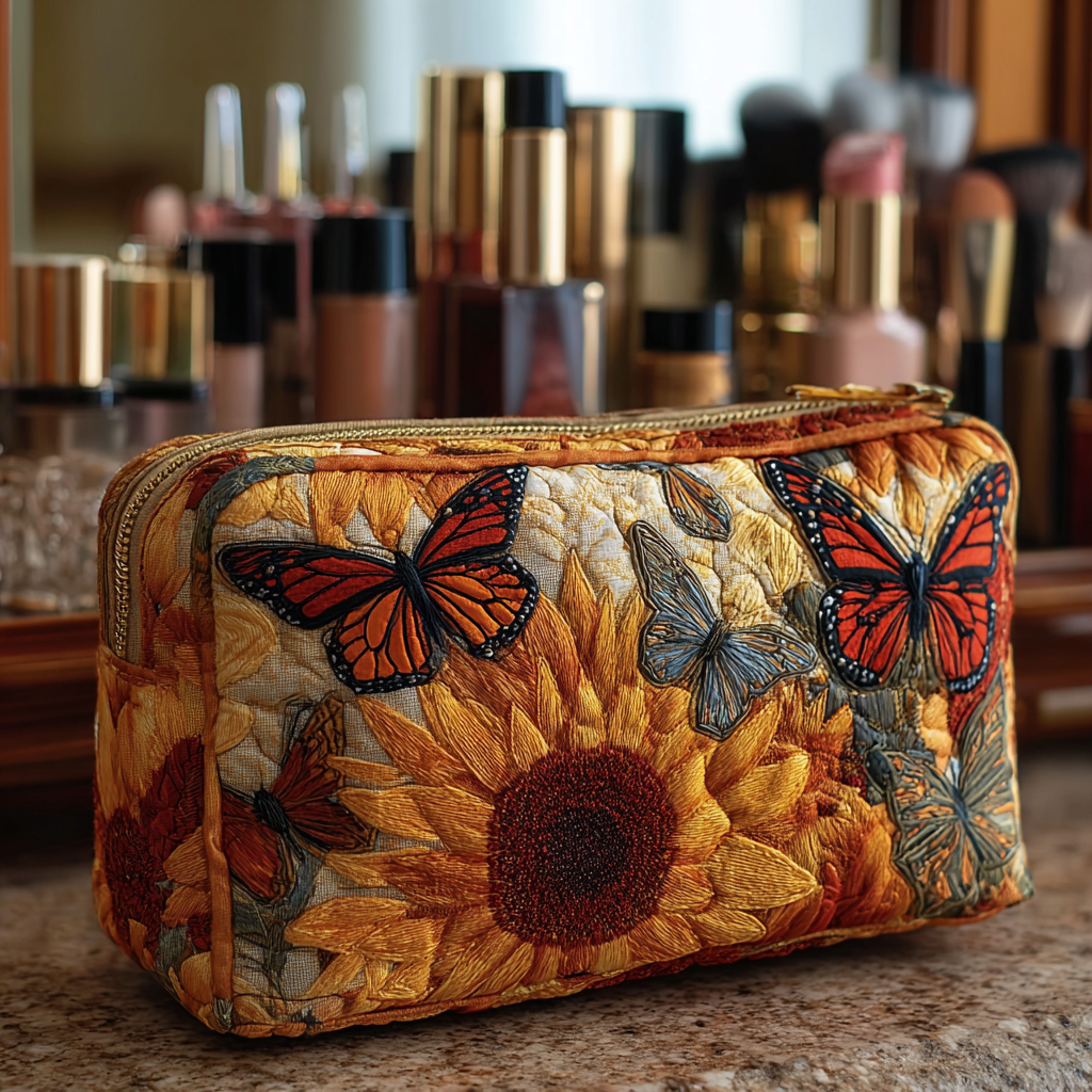 Butterfly Glow Quilted Cosmetic Bag