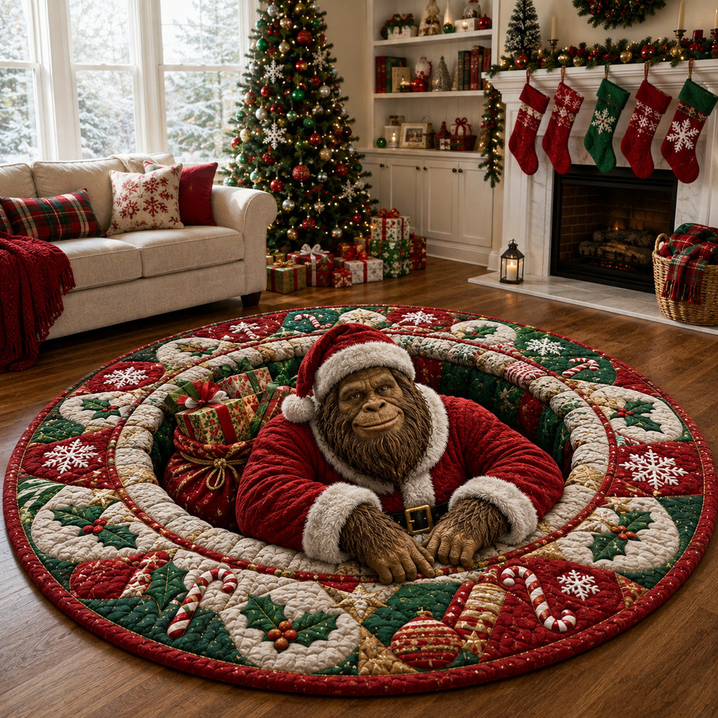 Candy Cane Bigfoot Quilted Round Mat