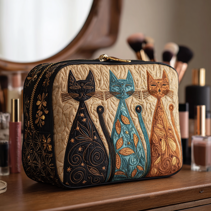 Cat Harmony Quilted Cosmetic Bag