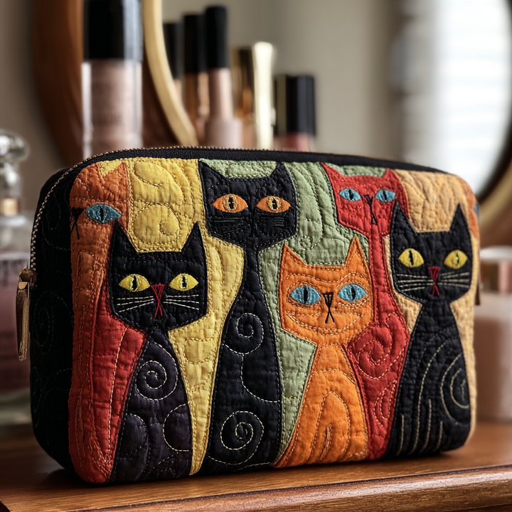 Cat Spirit Quilted Cosmetic Bag