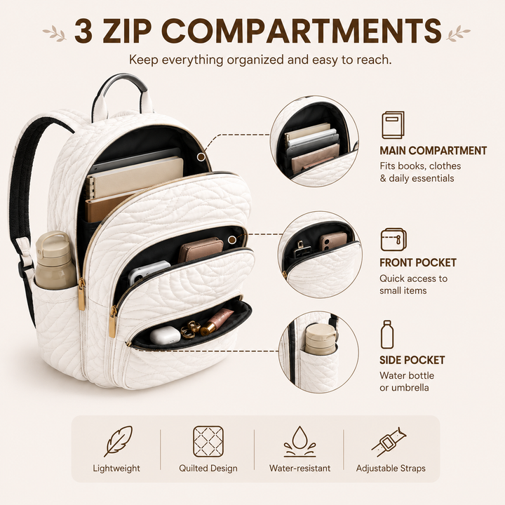 Westie Tropical With Triple Zipper Quilted Backpack