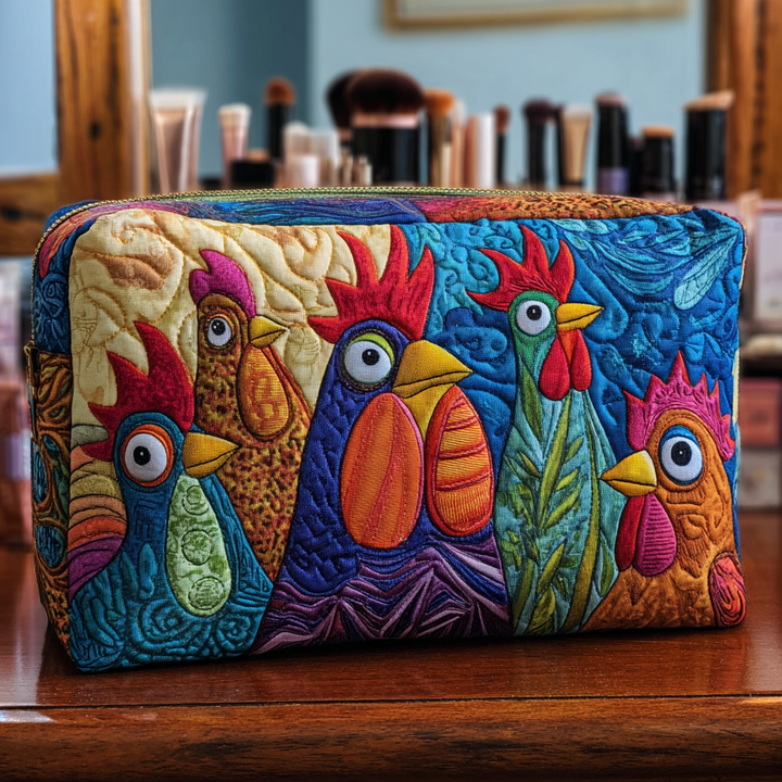 Chicken Bloom Quilted Cosmetic Bag
