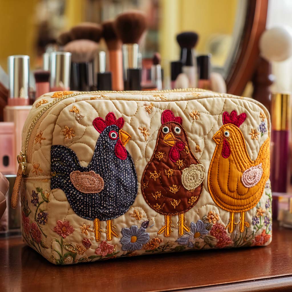 Chicken Charm Quilted Cosmetic Bag