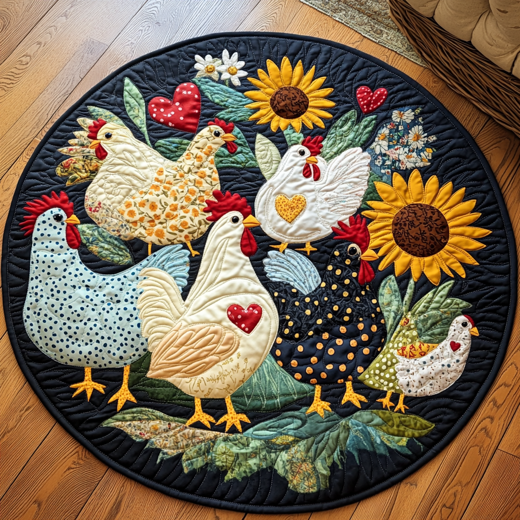 Cozy Round Chicken Mat Quilted Round Mat