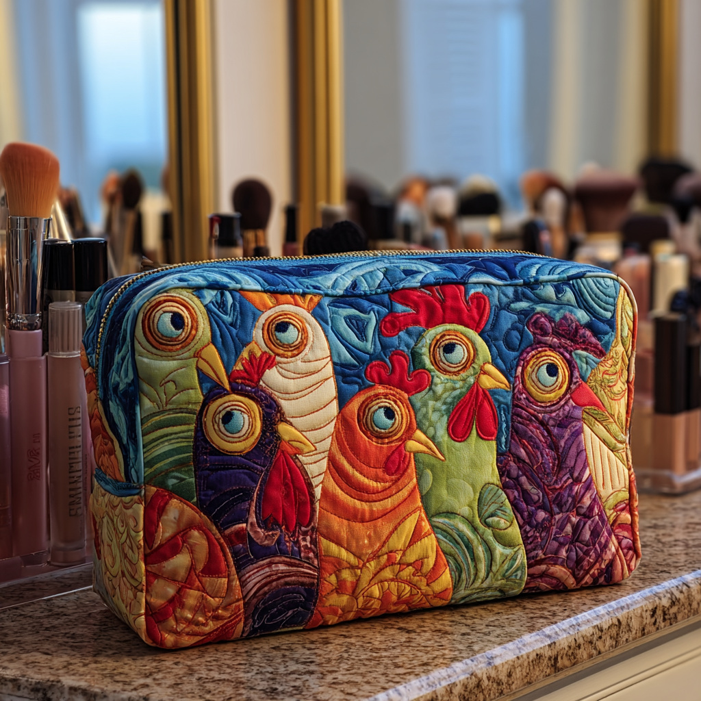 Chicken Garden Quilted Cosmetic Bag