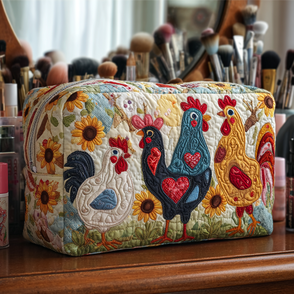 Chicken Grove Quilted Cosmetic Bag